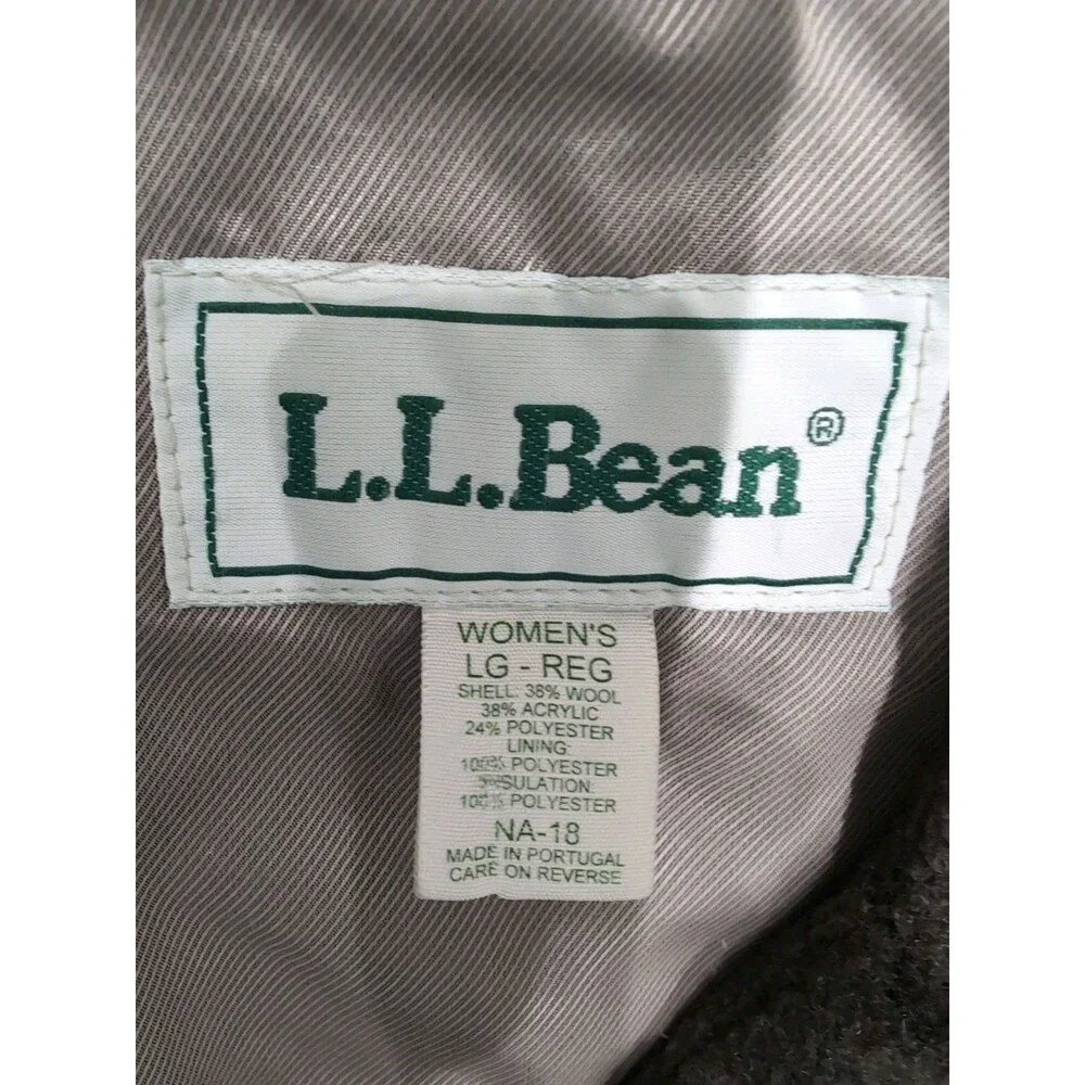 VINTAGE LL BEAN HOODED COAT WOMEN'S SIZE LARGE BROWN WOOL BLEND/FLEECE/LINED